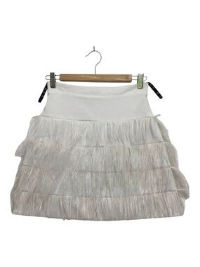 Stunning designer KAREN Gee mini skirt Australian white feathers XS Karengee